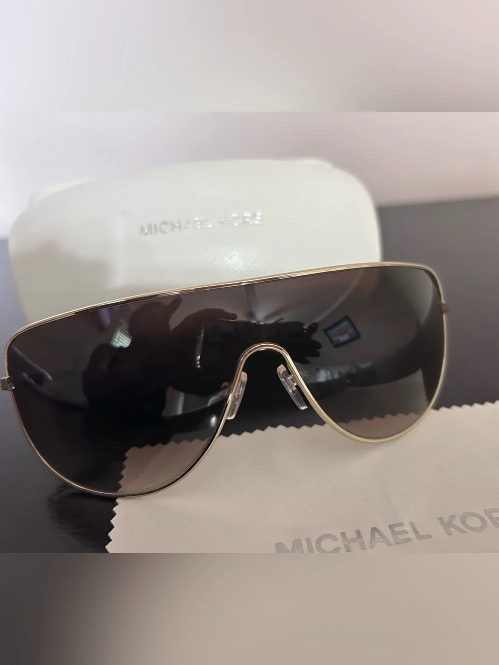 Michael Kors Oversized Shield Aviator Sunglasses – Gold & Black 🖤✨